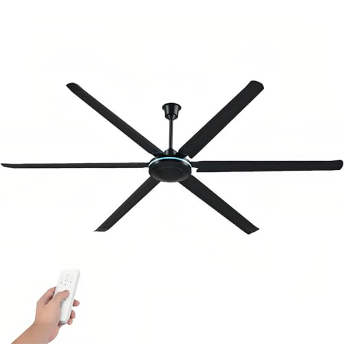Ventilador De Techo Industrial - 200 CM Silencioso, 6 Palas, 5 Velocidades, Potencia 165W, Mando A Distancia, Ventilatore Da Soffitto Senza Luce, Negro
