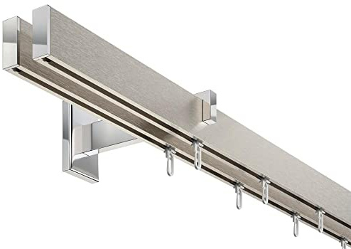 DécoProfi Gardinenstange Innenlauf 2-läufig Set Long rechteckig Silber Eloxiert/Verchromt I Länge: 120cm Aluminium für Wandmontage I Als Gardinenschiene & Vorhangstange geeignet