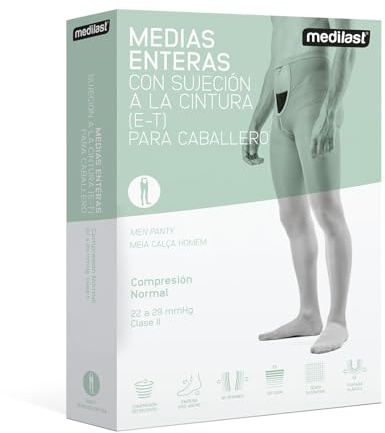 MEDIALAST Medilast - Medias Enteras para Caballero de Compresión Normal - Ideal en Varices o Dolor de Piernas - Cierre de Velcro y Abertura Delantera - Confort y Adaptabilidad - Color Beige - Talla M