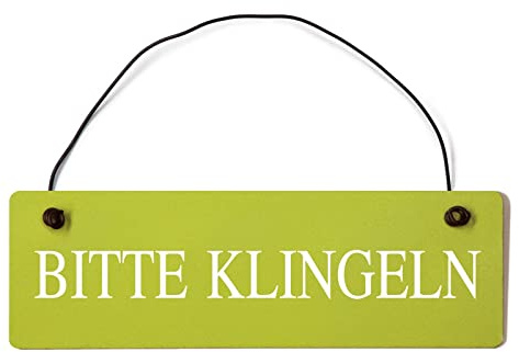 Deko Shabby Chic Schild bitte klingeln in hellgrün Vintage Holz Türschild mit Draht