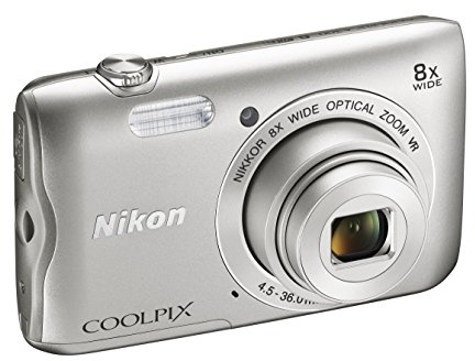 Nikon Coolpix A300 Digitale Kompaktkamera, 20,1 MP, 8-facher Zoom, VR, HD-Filme, Bluetooth, WLAN, Silber