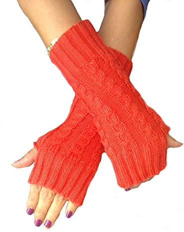 Alpacaandmore kurze Damen Armstulpen fingerlose Handschuhe Alpakawolle dunkelgrau und rot (rot)