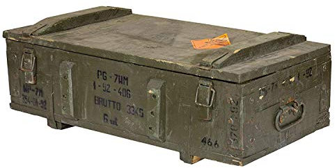 Vinterior Historische große Munitionskiste - alte gebrauchte originale Holztruhe Munikiste Transportkiste Patronenkast Sitzbank Wäschetruhe Couchtisch antik 80x38x17cm