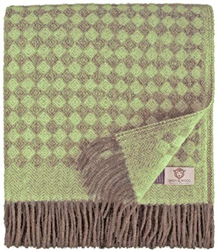 Linen & Cotton Plaid di Lusso Molto Caldo e Morbido, Coperta/Copriletto/Coperte PARIS -100% Pura Lana Nuova Zelanda, Marrone/Verde (140 x 200cm), Adatto per Letto Divano, Singolo/Matrimoniale