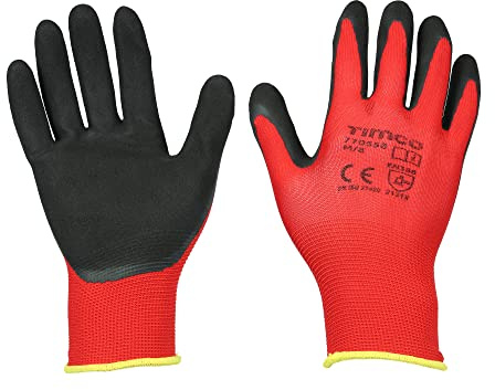 Timco General handling gloves, Size: Medium, Colour: Red, Tough light Grip Gloves - Sandy Latex Coated Polyester, Quantity: 1 in Pack