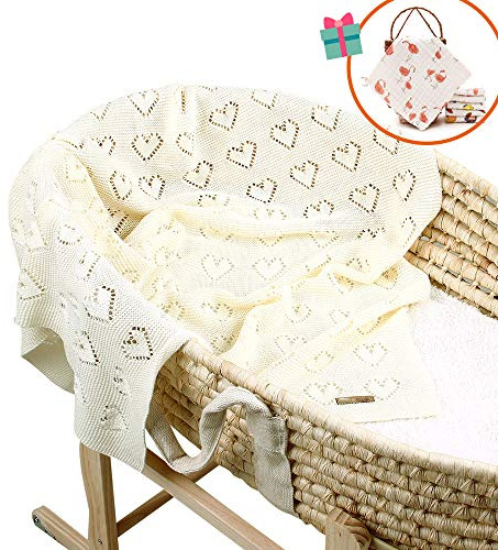 Strickdecke Baumwolle Babydecke Kuscheldecke, Odot Kinderwagen im Freien Kinderdecke Krabbeldecke Perfekt für Mädchen und Jungen Babys (Beige,100 x 80 cm)