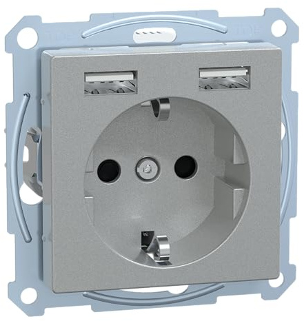 Schneider Electric Merten Schuko-Steckdose mit USB Anschluss, MEG2366-0460 | USB Typ A+A, Unterputz, System M, aluminium