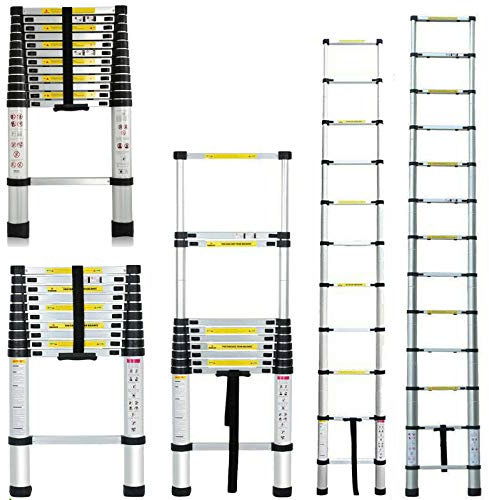 5M Telescopic Ladder DIY Aluminum Alloy Portable Folding Step Extendable Extension Straight Ladders EN131 Safety Certificate Load Capacity 330lbs