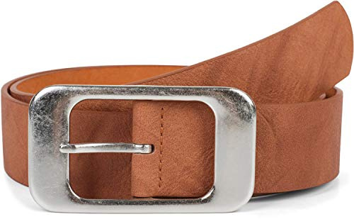 styleBREAKER Unisex PU Kunstleder Gürtel Rechteck Schnalle | 3,7 cm breit, matte Oberfläche, stufenlos auf individuelle Länge kürzbar, große silberne nickelfreie Dornschließe.