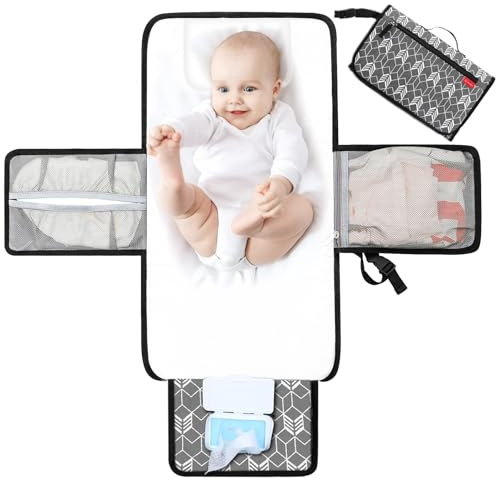 Lekebaby Portable Nappy Changing Mat Travel Baby Change Mat with Wipe-Pocket and Head Cushion, Grey