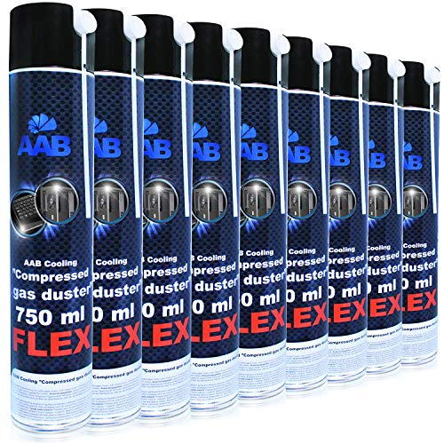AABCOOLING Druckluftspray FLEX 750ml - Wertpaket 9 Stück - mit flexiblem Schlauch, Druckluftreiniger, Druckgasreiniger, Luftdruck, PC Reinigung