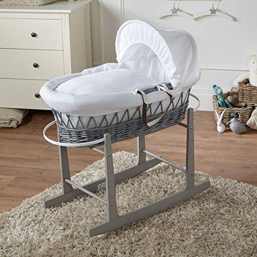 For Your Little One FYLO Moses Basket Waffle Grey Wicker with Rocking Stand Grey