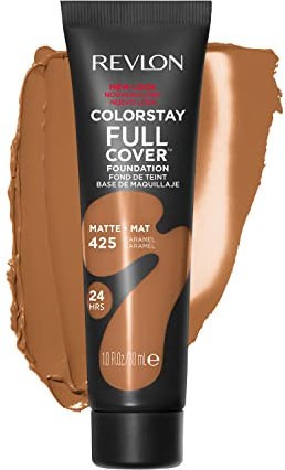 Revlon ColorStay Full Cover Longwear Matte Foundation, Heat & Sweat Resistant Lightweight Face Makeup, Caramel (425), 30ml