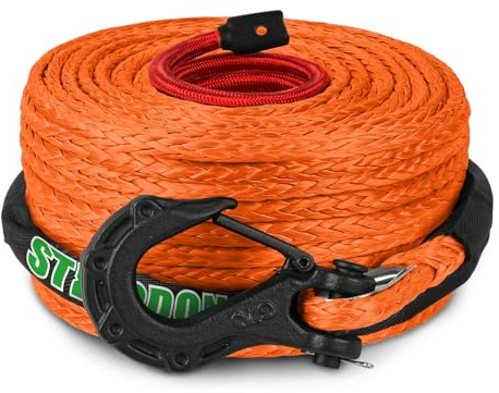 STEGODON 3/8 x 60ft Synthetic Winch Rope 19,854lbs Dyneema Winch Cable Line with Hook and Sleeve Protection Car Tow Recovery Cable for 4WD Off Road Vehicle Jeep SUV Truck(Orange-Slim)