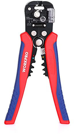 WORKPRO Self Adjusting Wire Stripper, 3-in-1 Automatic Wire Stripper/Cutter/Crimper, AWG10-24, 8 Inch Multi Pliers For Electrical Wire Stripping, Cable Cutting, Crimping,Red&blue