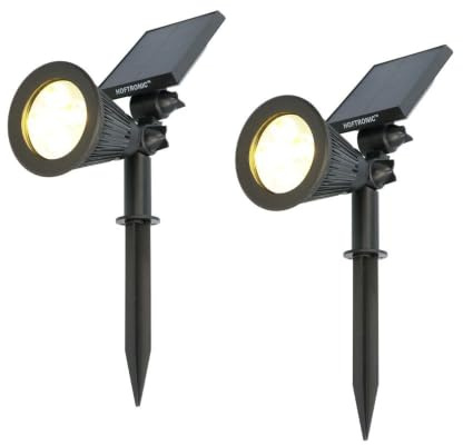 HOFTRONIC - Solar Gartenstrahler Bend IP65 Wasserdicht 3000K Gartenleuchte LED Solarlampen für Außen Solarleuchte 2 Stücke Erdspieß Wegeleuchte mit Wintersolar Solarpanel Warmweiß Garten Solarstrahler