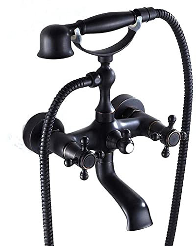Victorian Traditional Bath Bathtub Mixer Tap with Shower Retro Black Shower Mixer Tap Cross Handle Telebathtub Taps Mixer Shower Handset Bathroom
