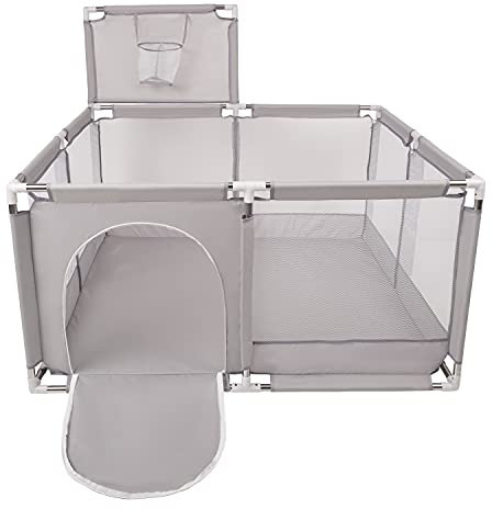 Selonis Laufstall Mit Korb Ohne Bälle Laufgitter Für Kinder, Grau