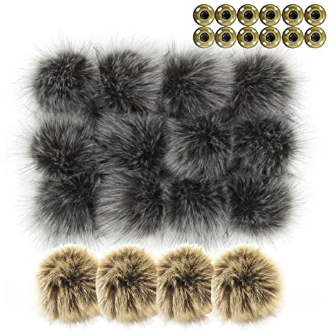 HUAPING Bommel für mütze Ball mit Druckknopf Abnehmbarer Flauschiger Pompon für Strickmützen Schuhe Schals Tasche Zubehör