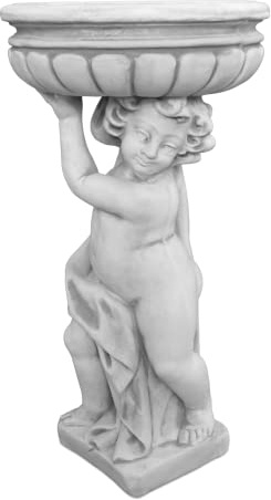 gartendekoparadies.de Statue Junge mit Pflanzschale Rechts Pflanzgefäß aus Steinguss, Grau, Frostsicher für Außenbereich, H. 90 cm, 12 Liter, 90 kg