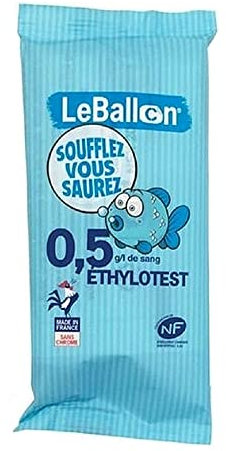 ETHYLOTEST CONTRALCO certifié Label NF X20702 - Taux 0,5 g/l - Lot de 50 ex - Sans chrome - Produit Français - Le ballon : Soufflez vous saurez Test Alcool à Usage Unique Alcootest NF certifié