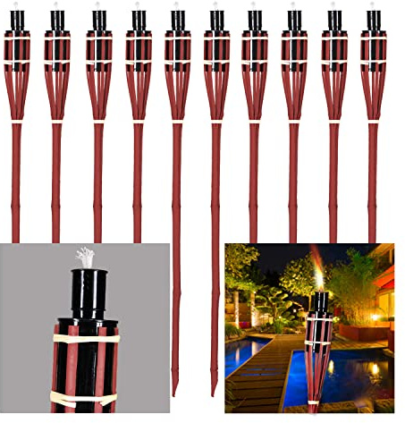 Gartenfackel Bambusfackel Ölfackel 10er Set Mahagonifarben Fackel Dekoration Partyfackel Bambus