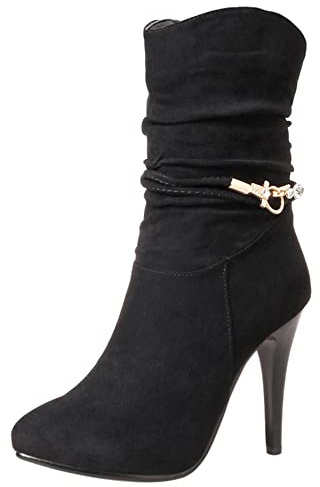 Lroey Reoly Stöckelschuhe Für Damen, Lockere Stiefel Höhe Ferse Pointed Toe Stiefeletten Zip 215 Schwarz Gr 38 EU