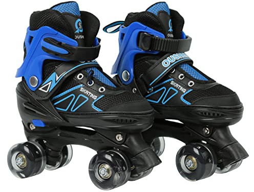 XUANYU Patins à roulettes, Rollers Quad Classiques, Roller Skates pour Filles et Garçon, sans Roues Lumineuse, Confortables et Respirants Patin a Roulette pour Débutants, Bleu-Noir S (27 à 32)