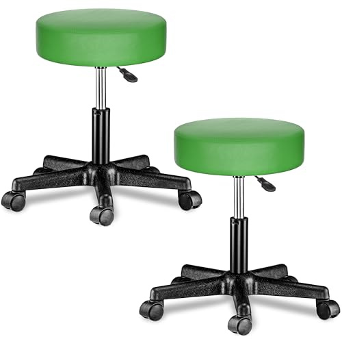Casaria® Rollhocker Höhenverstellbar 2er Set 10cm Polsterung 46-60cm Höhe 360° Drehbar Ø35cm Rund Rollen Bürohocker Drehhocker Arbeitshocker Stuhl Grün