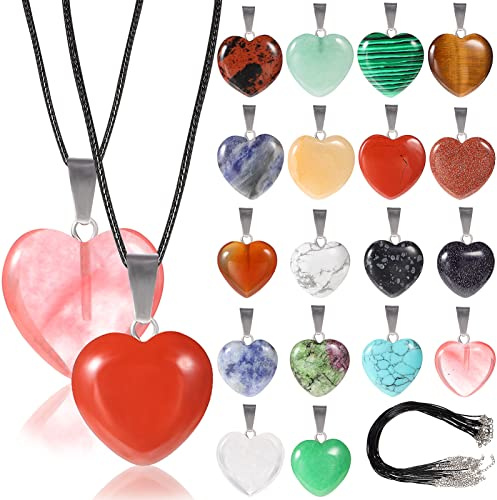EXCEART 20 Stück Herzförmige Steinanhänger Charms Liebe Herzform Edelstein Charms Anhänger Kristall Chakra Perlen mit Ketten für DIY Halskette Schmuckherstellung (16 Mm + 20 Mm) | Charms Anhänger Kristall Chakra Perlen mit Ketten für DIY Halskette Schmuckherstellung (16 Mm + 20 Mm)