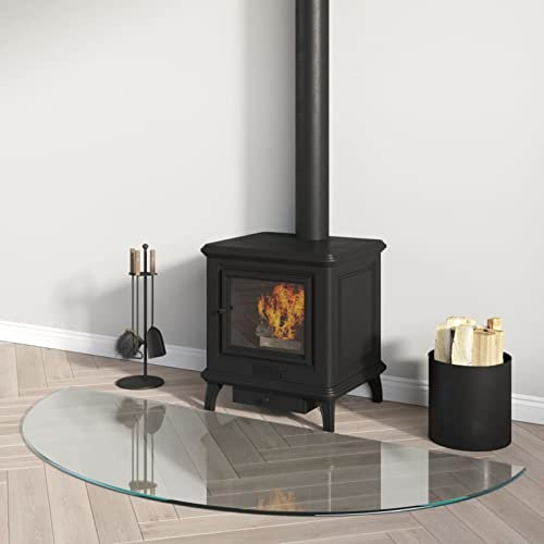 Tidyard Funkenschutzplatte Kaminofen Kaminplatte Kaminglas Ofenglas Bodenplatte Glasbodenplatte Kaminbodenplatte Glas Halbrund 1200x500 mm