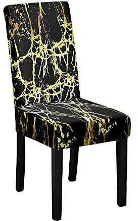 Odot Stuhlhussen Esstisch, Stretch Stuhlhussen Hussen Abnehmbarer Waschbarer Stuhlbezug 3D Marmor Sesselbezug für Hotel,Bankett,Restaurant,Haus (6er Set,schwarzes Gold)