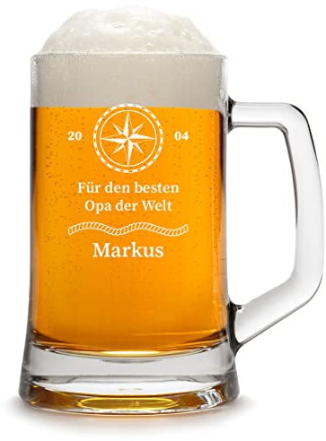 Bierglas 0,5 Liter mit Gravur für Papa - individuell graviert - Bierkrug spülmaschinenfest - Geschenk-Idee Männer - Bierseidel für Pils und Weizenbier - Weißbierglas - Geburtstag Weihnachten