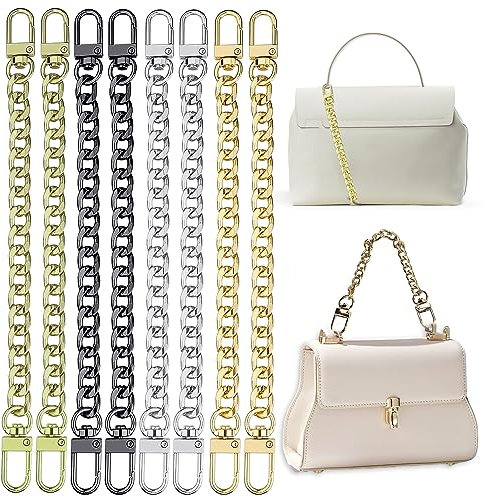 RYAN 8 Stück Taschenkette Kette für Handtasche 20 CM Taschengurt Taschen Kette Verlängerungskette für Taschen DIY Flachketten Riemen Ersatz Trageriemen Kette (4 Farben)
