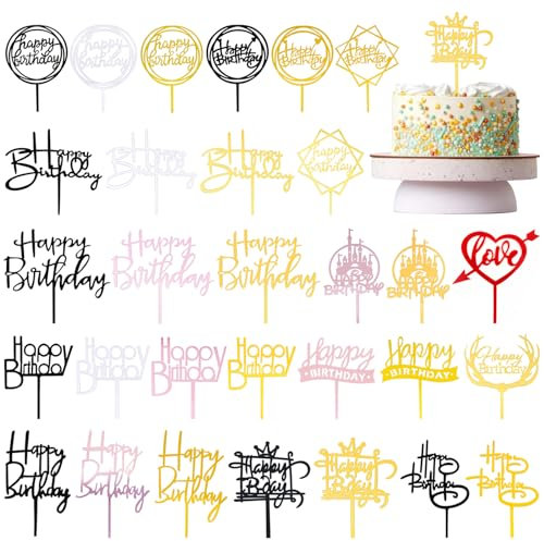 30 Piezas Happy Birthday Cake Topper Adornos Acrílicos para Pasteles Decoración Tartas Cumpleaños Toppers de Pastel Feliz Cumpleaños Decoracion Tarta Adornos de Cupcakes