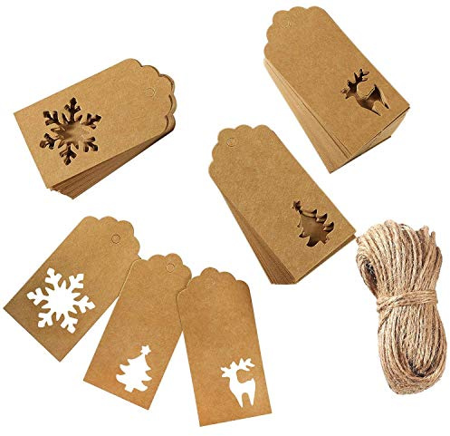 YSTrillion Weihnachten Geschenkanhänger,150 Stück Geschenkanhänger Kraftpapier Etiketten Tags Karten mit 20M Seil für Hochzeit DIY Deko Geschenk Weihnachten 9,5x5cm(braun)