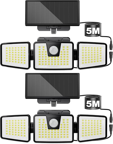 AIXPI Solar Security Lights, Solar Flood Lights Motion Sensor 156 LED with Separate Solar Panel, 270° Lighting Angle, IP65 Waterproof, Solar Lights Outdoor for Garage, Garden 5M Cable(2 Pack)