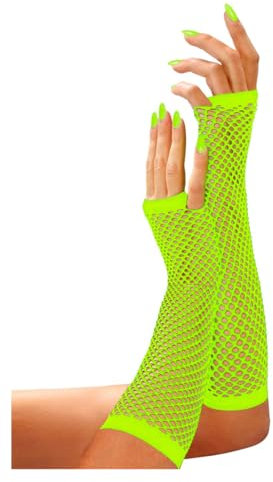 Horror-Shop Fingerlose Neon Grüne Netzhandschuhe als 80er Jahre Kostümzubehör