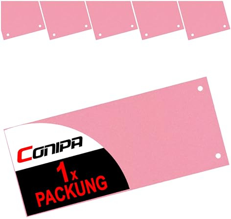 Conipa® - 100 Stück Trennstreifen für Ordner DIN A4 Rot (MADE IN GERMANY) gelocht - Trennblätter aus RECYCELTEN KARTON (240x105mm) - Trennlaschen & Trenner zur Unterteilung schmal - Abtrennen Pappe