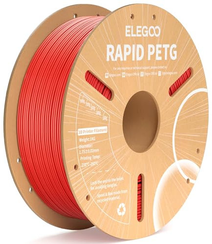 ELEGOO Rapid PETG Filament 1.75mm Rot 1 KG, High Speed 600mm/s 3D Drucker Filament Maßgenauigkeit +/- 0.02 mm, 1kg Pappspule(2.2lbs) Passend für die Meisten 3D Printer