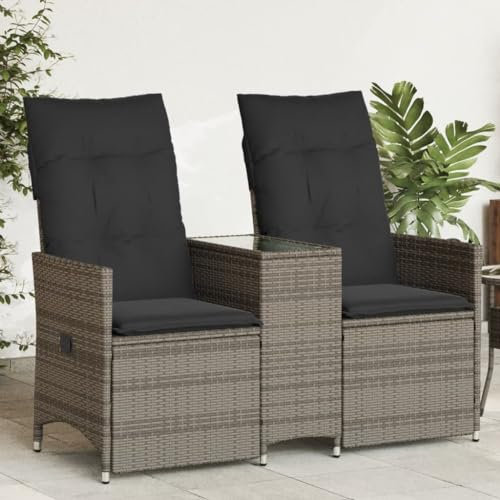 CIADAZ Gartensofa 2-Sitzer Verstellbar mit Tisch Grau Poly Rattan, Lounge Sofa Outdoor, Garten Loungemöbel, Gartensofa, Gartenlounge - 365712
