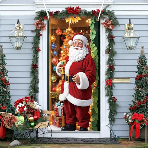 Weihnachten Tür Abdeckung Dekoration 90x200cm Weihnachtsdeko Tür Banner | Weihnachtsmann Hintergrund Banner Weihnachten Tür Banner für Haus Haustür Veranda Weihnachten Deko