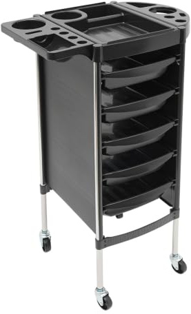 Chariot de salon, chariot de rangement multifonctionnel pour coiffeurs, chariot de rangement pour produits de coiffure, chariot de salon avec roues universelles et 5 tiroirs, chariot portable à 6