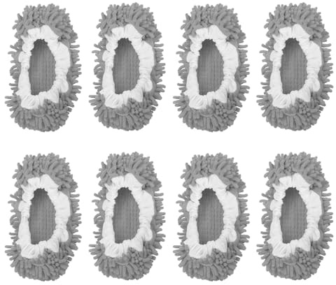 QUARKZMAN Zapatillas de Felpa Lavables para Limpiar el Suelo de Microfibra, Cubiertas de Zapatos de Mopa Chenille, Calcetines para los Pies, Gris Oscuro, Paquete de 8