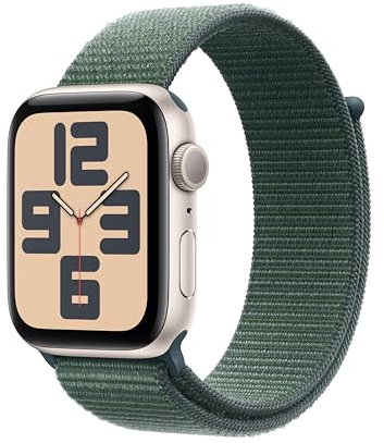 Apple Watch SE (2nd Gen) GPS 44mm Smartwatch with Starlight Aluminium Case with Lake Green Sport Loop - One Size. Fitness and Sleep Trackers, Crash Detection, Heart Rate Monitor, Carbon Neutral