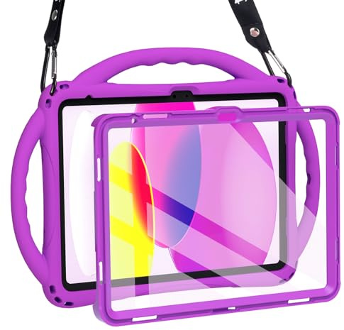 TOPESCT Kids Case for iPad A16 11th/10th Generation (2025/2022) 11inch/10.9inch- Made of Kid-Friendly Silicone, with Built-in Screen Protector, Shockproof Handle Stand Case For iPad 11th/10th Gen