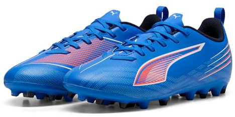 Puma Ultra 6 Play MG Jr - Tenis de fútbol Unisex para niños, Ultra Blue Puma White Glowing Red, 4.5 UK