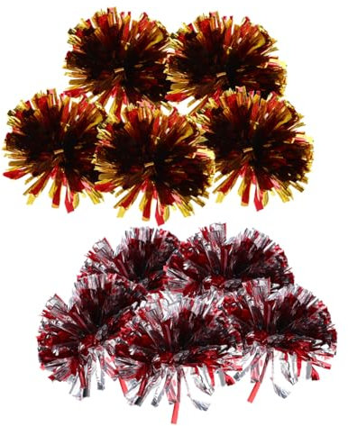 Parliky 10 Stück Cheerleading Pom Poms Metallische Blumenbänder Flexibel Wiederverwendbar für Sportveranstaltungen Tanzaufführungen und Feiern