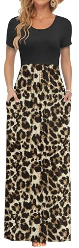 AUSELILY Maxi Dress for Women - Summer Casual Long Dresses for Ladies with Pockets L Black Leopard