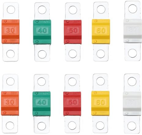 10 Pièces Fusible Midi, Automobile 32V Bolt-on Fusible à Courant élevé 30/40/50/60/80 Amp Coloré pour Voiture Marine Camions Caravanes Véhicules de Construction